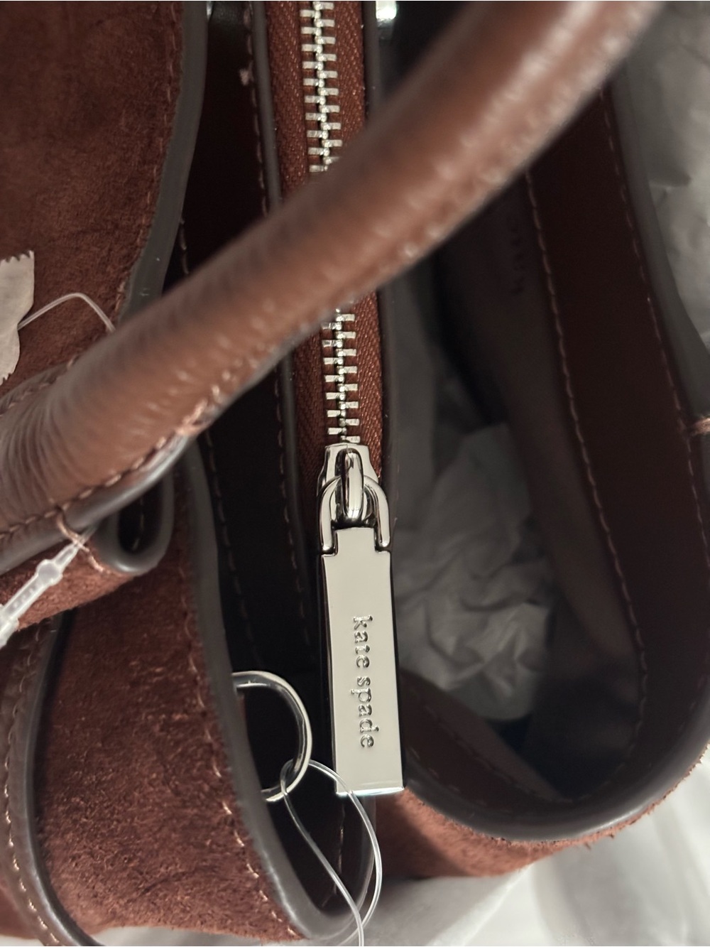 kate spade New York Brown Dumpling Croc Suede Top-Handle Satchel Bag - Picture 3 of 12